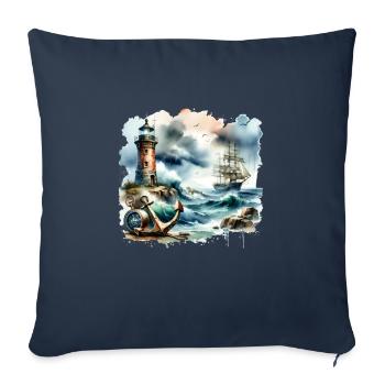 Nautisches Motiv Retro Anker Leuchtturm Schiff - Sofakissenbezug 45 x 45 cm - Navy - Vorne