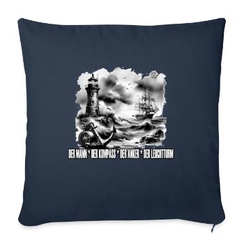 Papitän Motiv Retro Anker Leuchtturm Schiff - Sofakissenbezug 45 x 45 cm - Navy - Vorne