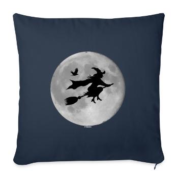 Hexe mit Rabe vor Vollmond - Sofakissenbezug 45 x 45 cm - Navy - Vorne