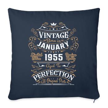Vintage Janvier 1955, Rétro Cadeau D'anniversaire - Housse de coussin décorative 45 x 45 cm - bleu marine - Devant