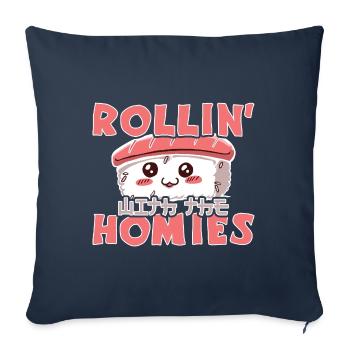 Kawaii Japanese Food Salmon Salmon Sushi Roll - Sofa pillowcase 17,3'' x 17,3'' (45 x 45 cm) - navy - Front