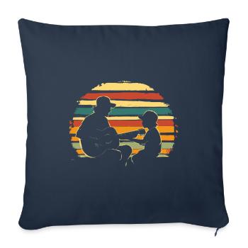 Père Fils Guitare Musique Vintage - Housse de coussin décorative 45 x 45 cm - bleu marine - Devant