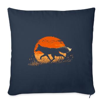 Silhouette de renard devant un soleil - Housse de coussin décorative 45 x 45 cm - bleu marine - Devant