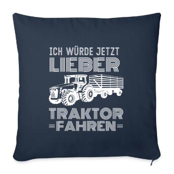 Préférerait maintenant un agriculteur conduisant un tracteur en disant - Housse de coussin décorative 45 x 45 cm - bleu marine - Devant