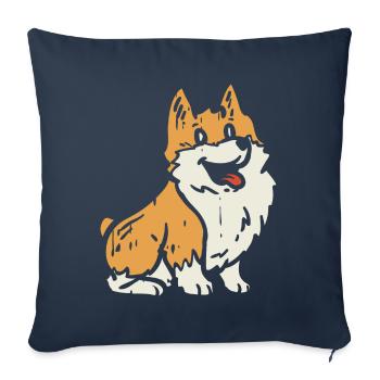 Chien corgi - Housse de coussin décorative 45 x 45 cm - bleu marine - Devant