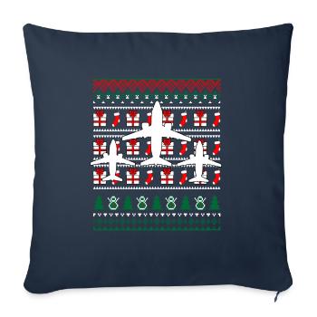 Cadeau de Noël avion pilote - Housse de coussin décorative 45 x 45 cm - bleu marine - Devant