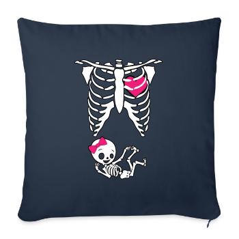 Squelette, cage thoracique, enceinte, mère enceinte - Housse de coussin décorative 45 x 45 cm - bleu marine - Devant