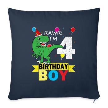 Tee-shirt dinosaure anniversaire 4 ans - Housse de coussin décorative 45 x 45 cm - bleu marine - Devant