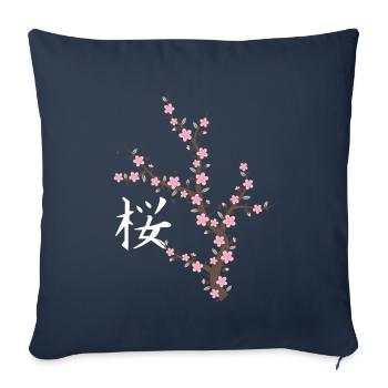 Fleur de cerisier japonais Kawaii - Housse de coussin décorative 45 x 45 cm - bleu marine - Devant