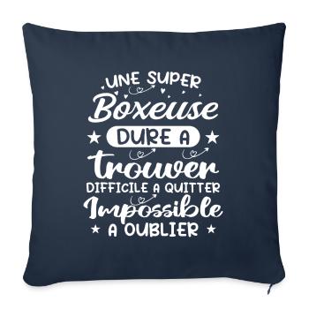 Une Super Boxeuse - Cadeau boxeuse - Housse de coussin décorative 45 x 45 cm - bleu marine - Devant