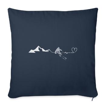 Heart - Heartbeat - Montagne - Ski - (2) - Housse de coussin décorative 45 x 45 cm - bleu marine - Devant