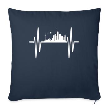Heartbeat Frankfurt ECG Ligne du cœur Ligne d’horizon - Housse de coussin décorative 45 x 45 cm - bleu marine - Devant