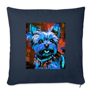 Portrait de chien Yorkshire Terrier - Housse de coussin décorative 45 x 45 cm - bleu marine - Devant
