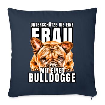 NEVER UNDERESTIMATE A WOMAN with Bulldog Dog DOG - Sofa pillowcase 17,3'' x 17,3'' (45 x 45 cm) - navy - Front