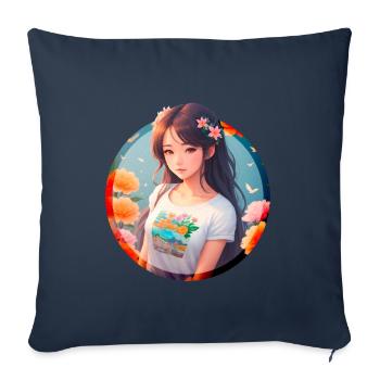 Anime Manga Girl in Garden - Sofa pillowcase 17,3'' x 17,3'' (45 x 45 cm) - navy - Front