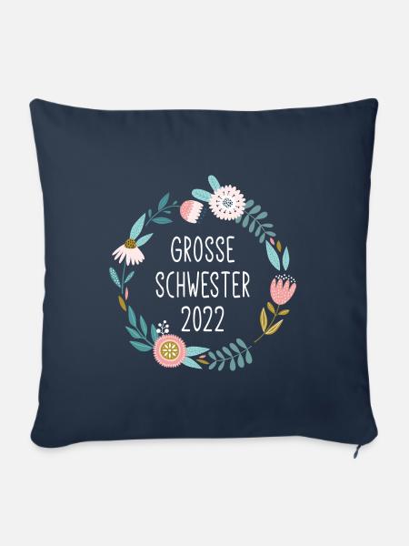 Große Schwester 2022 / Blumenkranz / Floral - Sofakissenbezug 45 x 45 cm - Navy