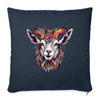 Chèvre colorée bouc décoré de plumes - Housse de coussin décorative 45 x 45 cm - bleu marine - Devant