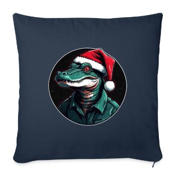 Drôle d’alligator avec chapeau de Père Noël en cercle - Housse de coussin décorative 45 x 45 cm - bleu marine - Devant