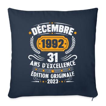 Vintage Décembre 1992 Cadeau d Anniversaire 31 Ans - Housse de coussin décorative 45 x 45 cm - bleu marine - Devant