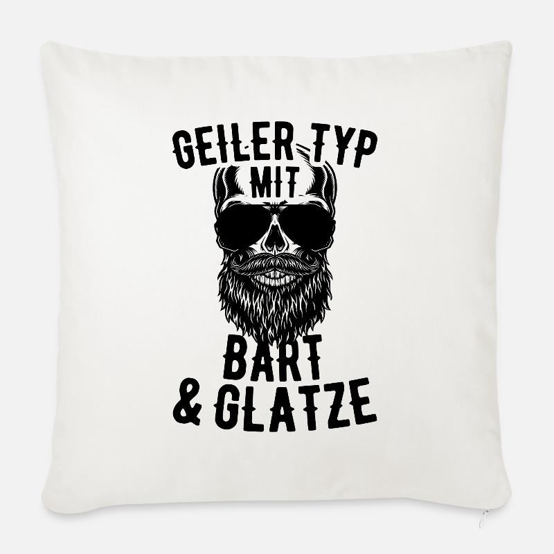 Geiler Typ Mit Bart & Glatze Glatzkopf Bartträger - Sofakissenbezug 45 x 45 cm - Naturweiß 