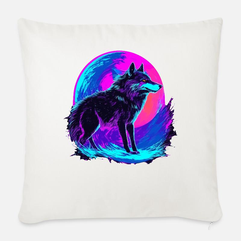 Colorful Wolf Neon Moon Synthwave - Sofakissenbezug 45 x 45 cm - Naturweiß 