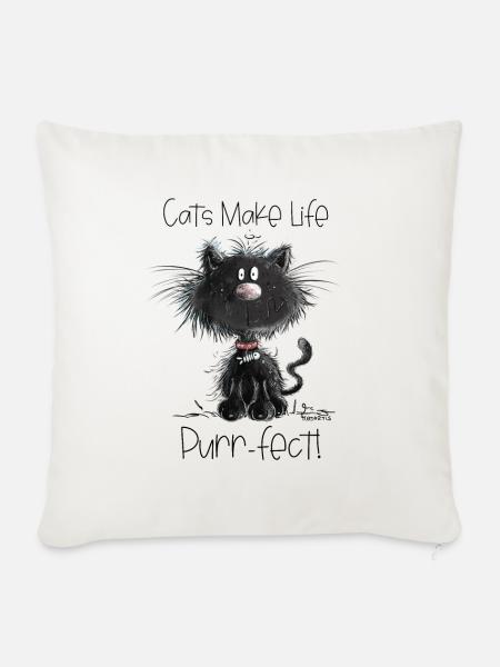 Drollige Schwarze Katze Mit Katzen Spruch - Sofakissenbezug 45 x 45 cm - Naturweiß