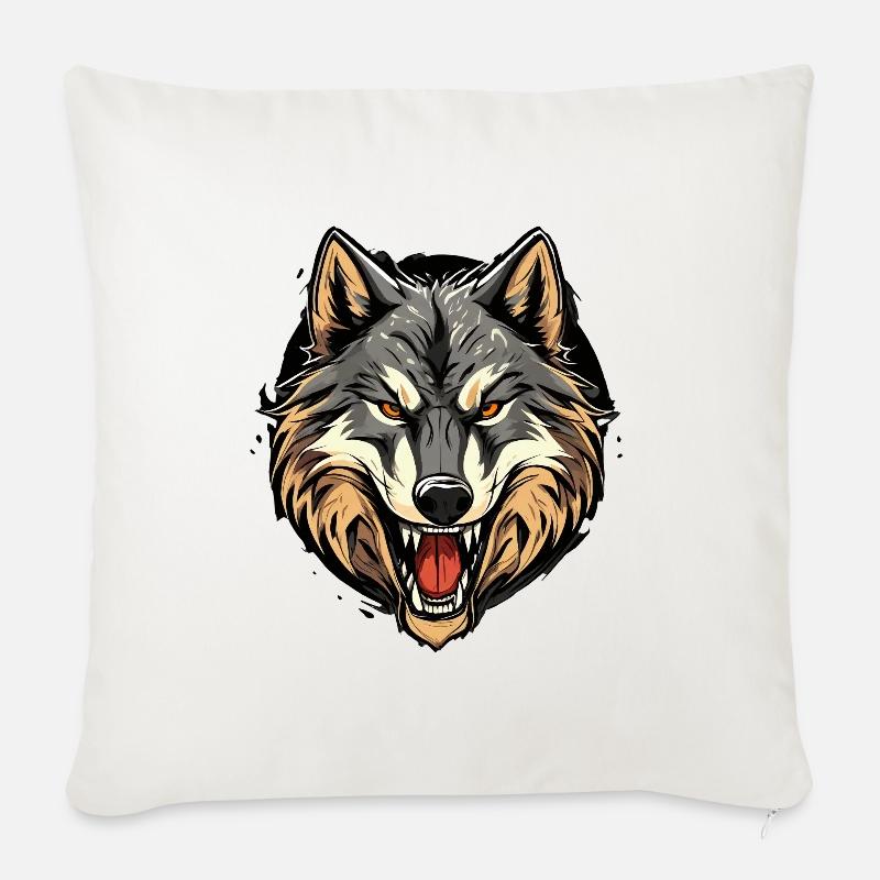 Wolfsgewitter Kopfprint - Sofakissenbezug 45 x 45 cm - Naturweiß