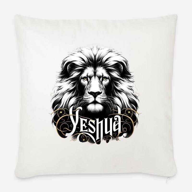 Prächtiger Löwenkopf mit Name Yeshua - Sofakissenbezug 45 x 45 cm - Naturweiß 