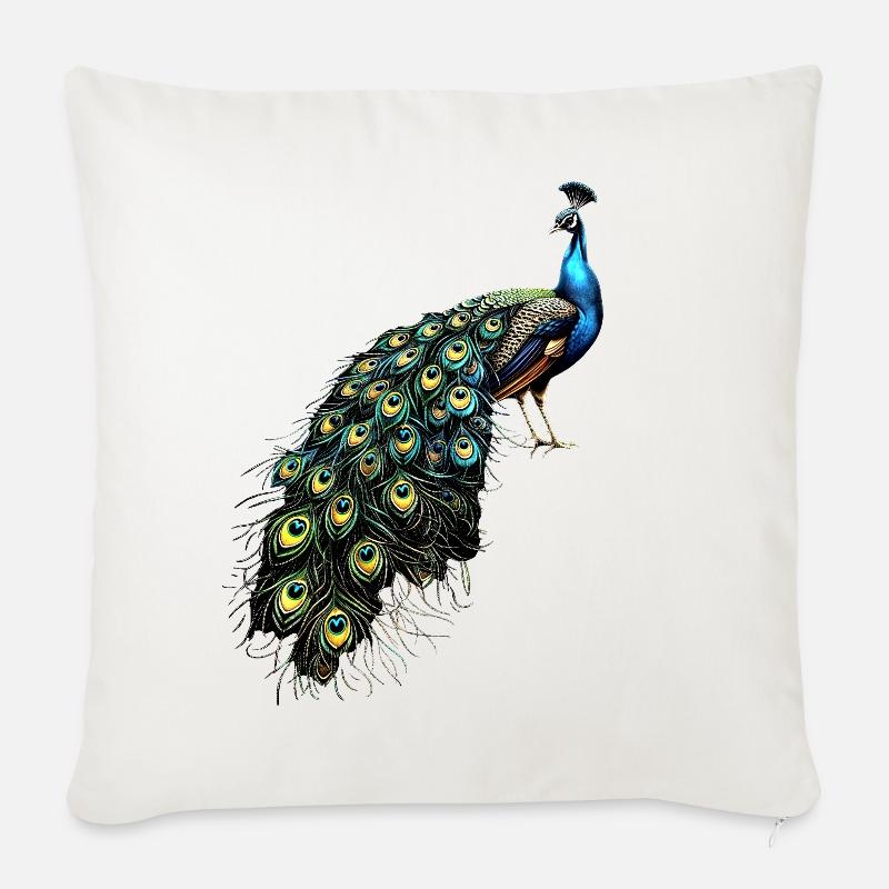 Pfau Blauer Pfau Pfauen Peacock Rad Pfauenrad Pfau - Sofakissenbezug 45 x 45 cm - Naturweiß 