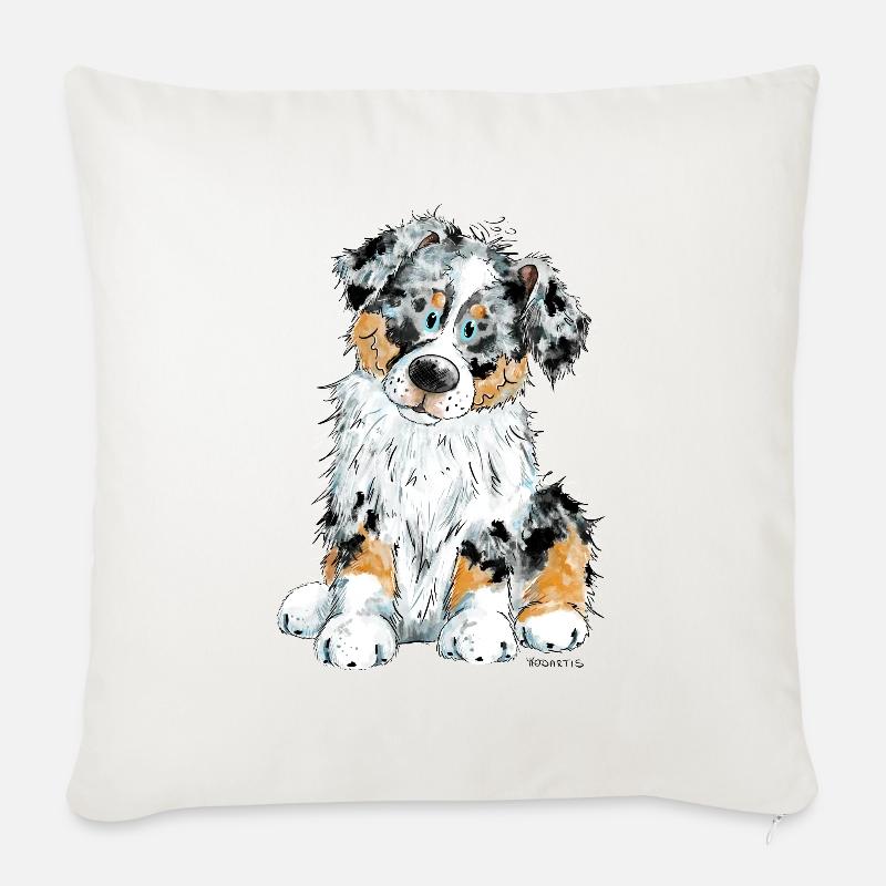 Australian Shepherd Hund Aussie - Sofakissenbezug 45 x 45 cm - Naturweiß 