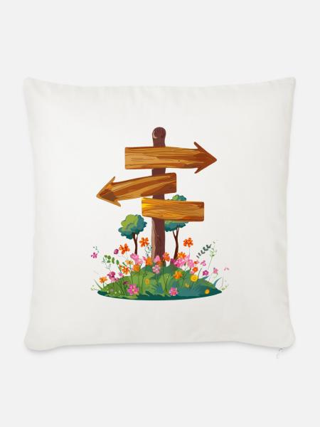 Wegweiser beim Wandern im Urlaub – Illustration - Sofakissenbezug 45 x 45 cm - Naturweiß