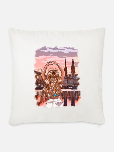 Mein Hamburg Frau Skyline Illustration - Sofakissenbezug 45 x 45 cm - Naturweiß 