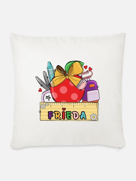 Personalisierte Schultasche mit Name Frieda - Sofakissenbezug 45 x 45 cm - Naturweiß