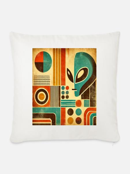 Retro abstraktes Bild mit Alien-Gesicht. - Sofakissenbezug 45 x 45 cm - Naturweiß 