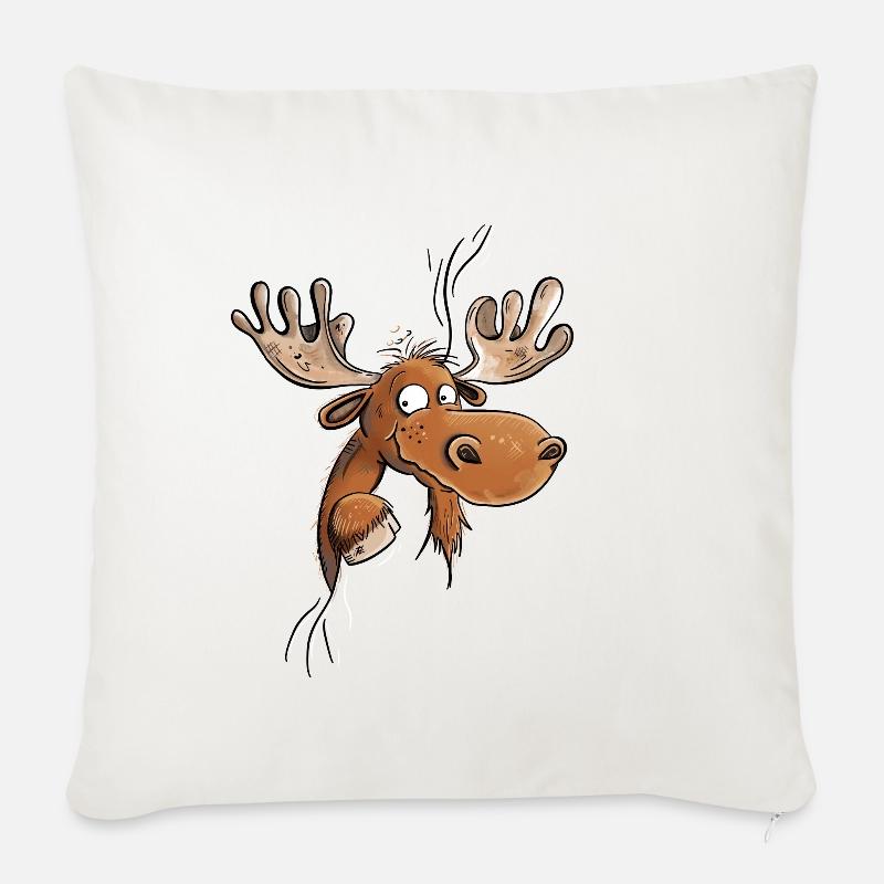 Witziger Elch Kopf I Elche I Hirsch Rentier - Sofakissenbezug 45 x 45 cm - Naturweiß 