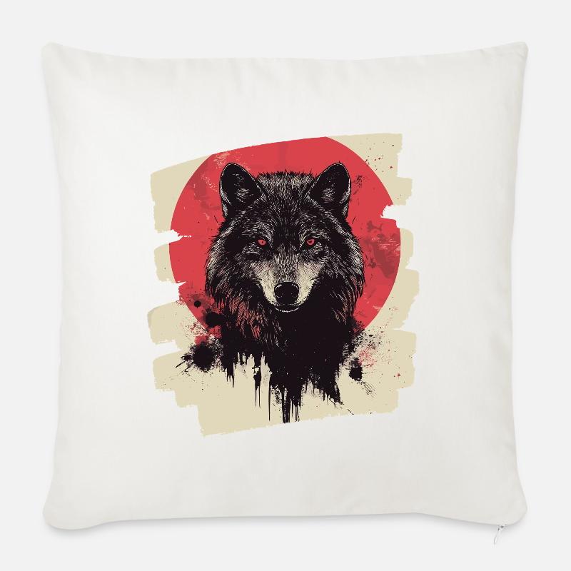 Wolf Retro - Sofakissenbezug 45 x 45 cm - Naturweiß 