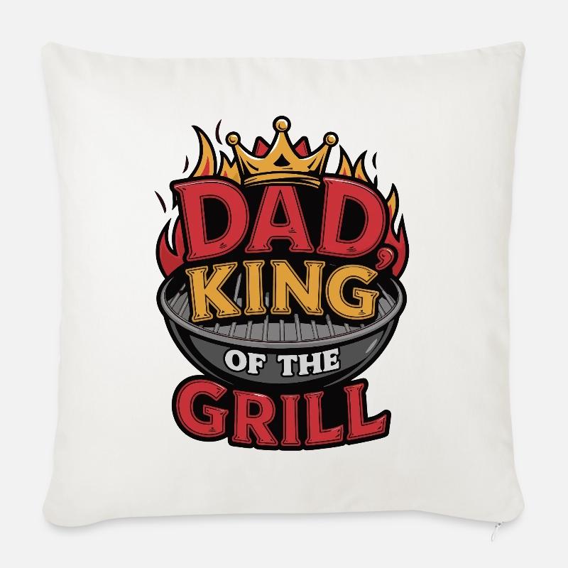 Papa Roi du Grill BBQ Cadeau Drôle - Housse de coussin décorative 45 x 45 cm - blanc nature