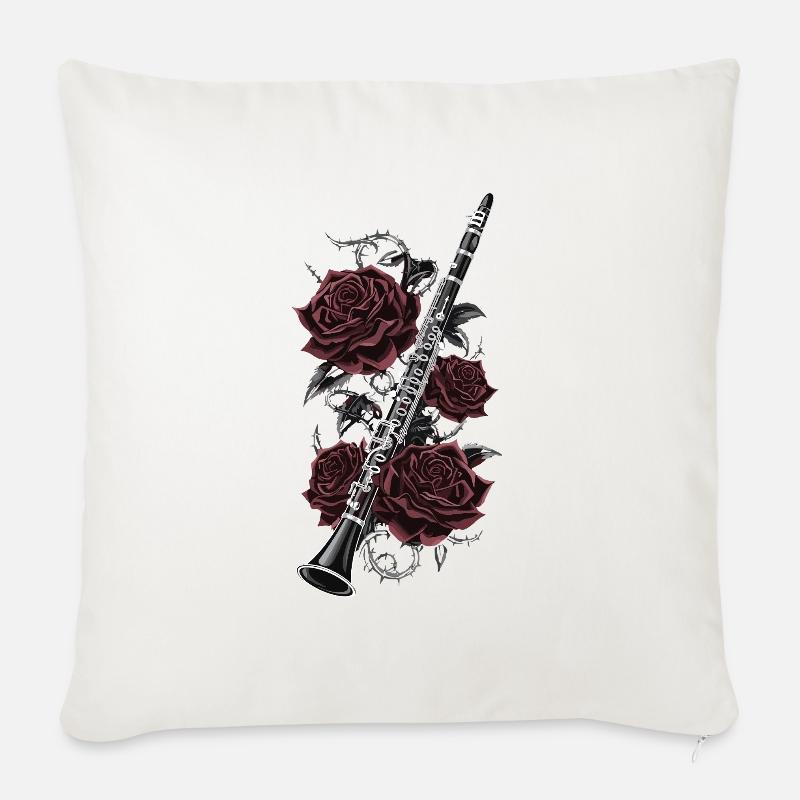Klarinette mit Rosen Kunstwerk - Sofakissenbezug 45 x 45 cm - Naturweiß 