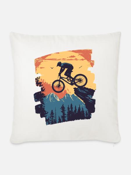 Mountainbiker MTB Berge Radsport - Sofakissenbezug 45 x 45 cm - Naturweiß 