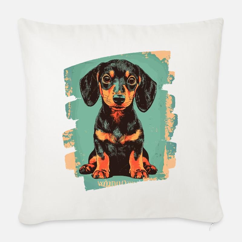 Dackel Dachshund - Sofakissenbezug 45 x 45 cm - Naturweiß