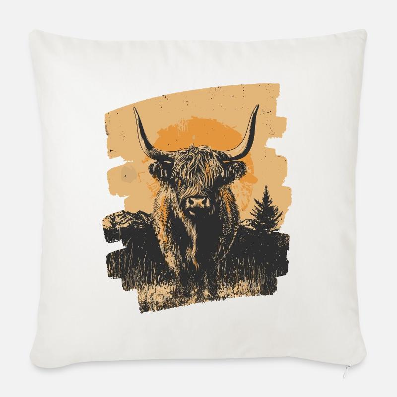 Schottisches Hochlandrind - Sofakissenbezug 45 x 45 cm - Naturweiß 