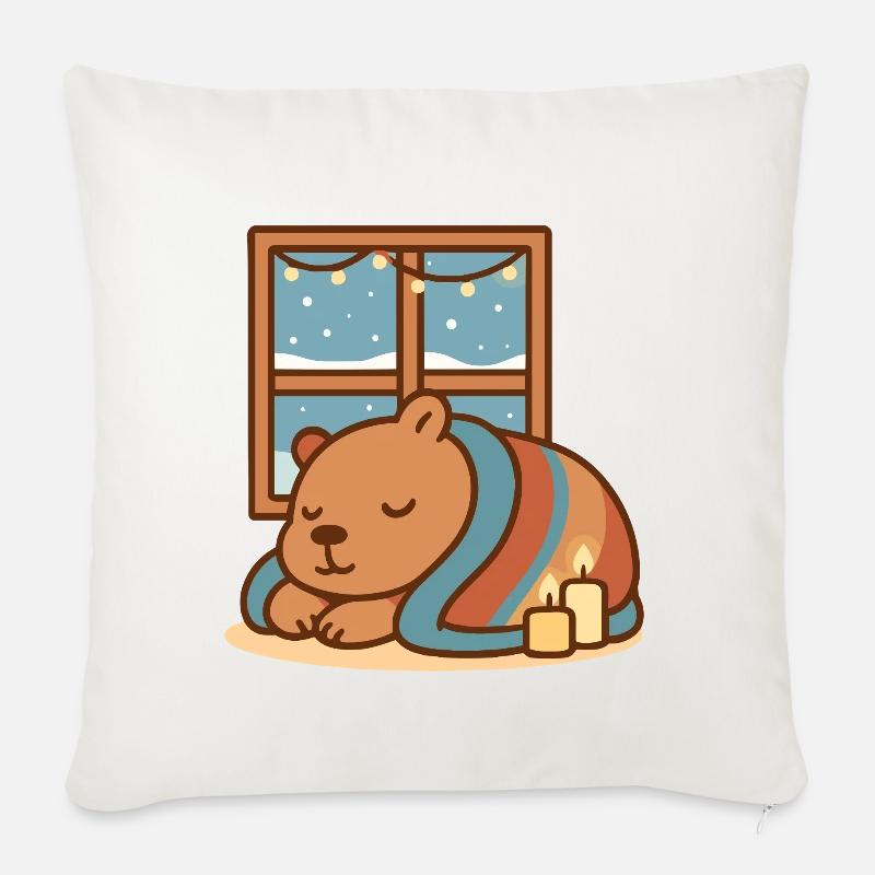 Capybara kuschelt sich im Winter ein - Sofakissenbezug 45 x 45 cm - Naturweiß 
