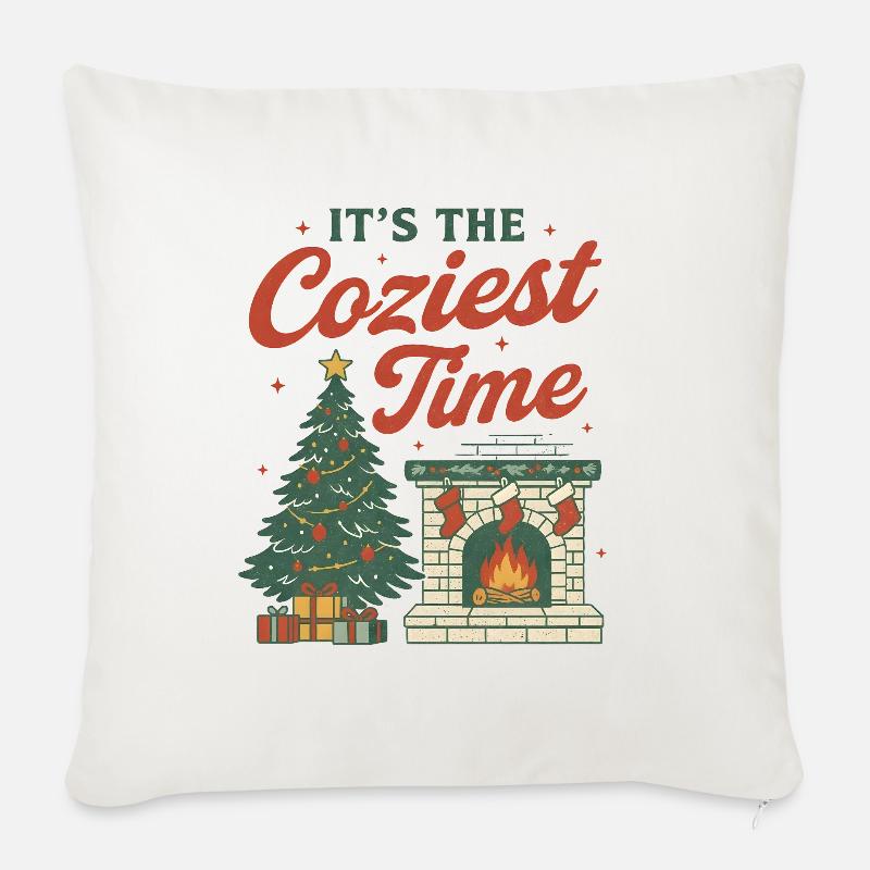 Cozy Christmas Fireplace & Tree Design - Sofakissenbezug 45 x 45 cm - Naturweiß 