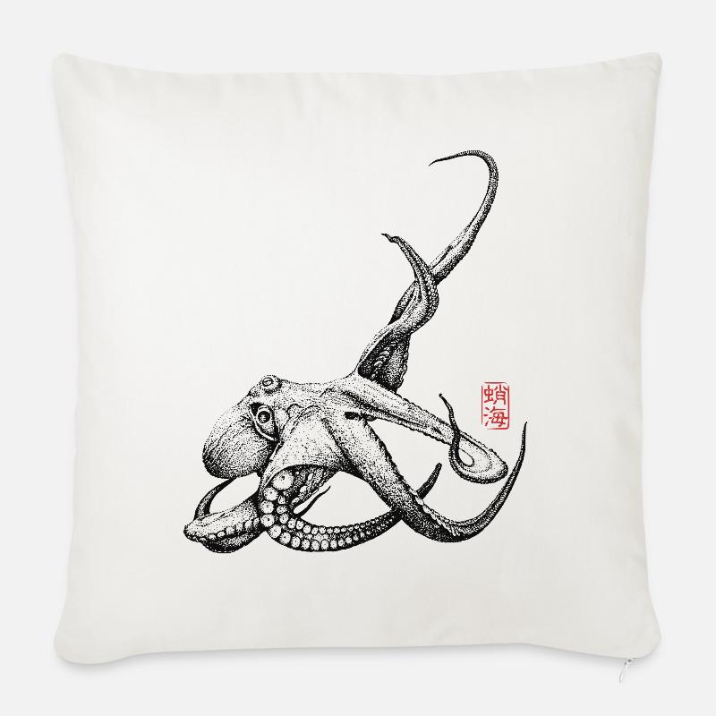Krake mit Kanji Stamp - Sofakissenbezug 45 x 45 cm - Naturweiß 