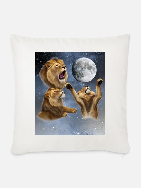 Drei Löwen heulen auf einen Vollmond Löwe Mond - Sofakissenbezug 45 x 45 cm - Naturweiß