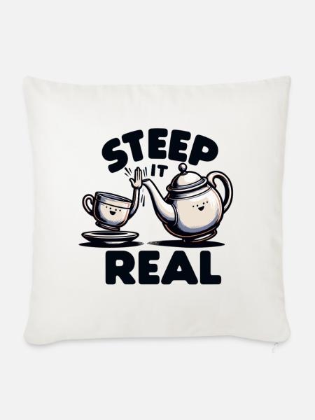 Steep It Real – Teekannen-Charme - Sofakissenbezug 45 x 45 cm - Naturweiß