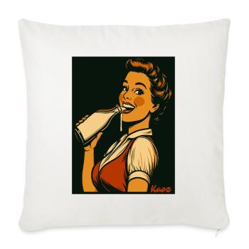 Retro Dame mit Milch Getränk  - Sofakissenbezug 45 x 45 cm - Naturweiß  - Vorne