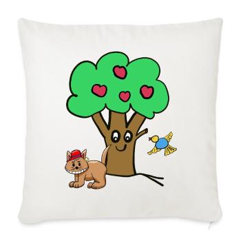 Pommier Chat Oiseau Enfants Jardin Nature - Housse de coussin décorative 45 x 45 cm - blanc nature - Devant