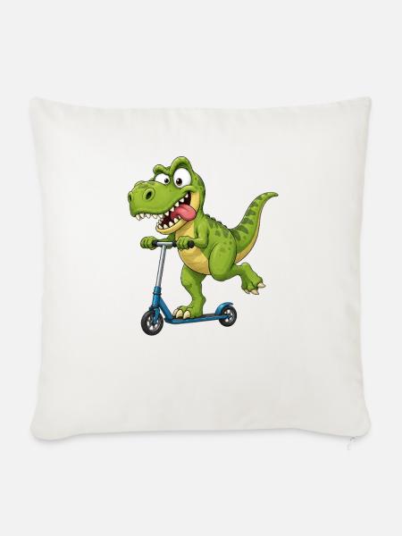 T Rex Roller Scooter Lustiger Dinosaurier - Sofakissenbezug 45 x 45 cm - Naturweiß