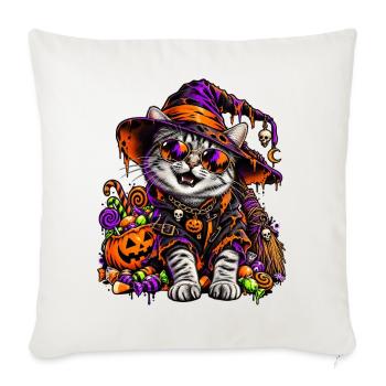 Bunte Halloween Hexenkatze mit Süßem - Sofakissenbezug 45 x 45 cm - Naturweiß  - Vorne